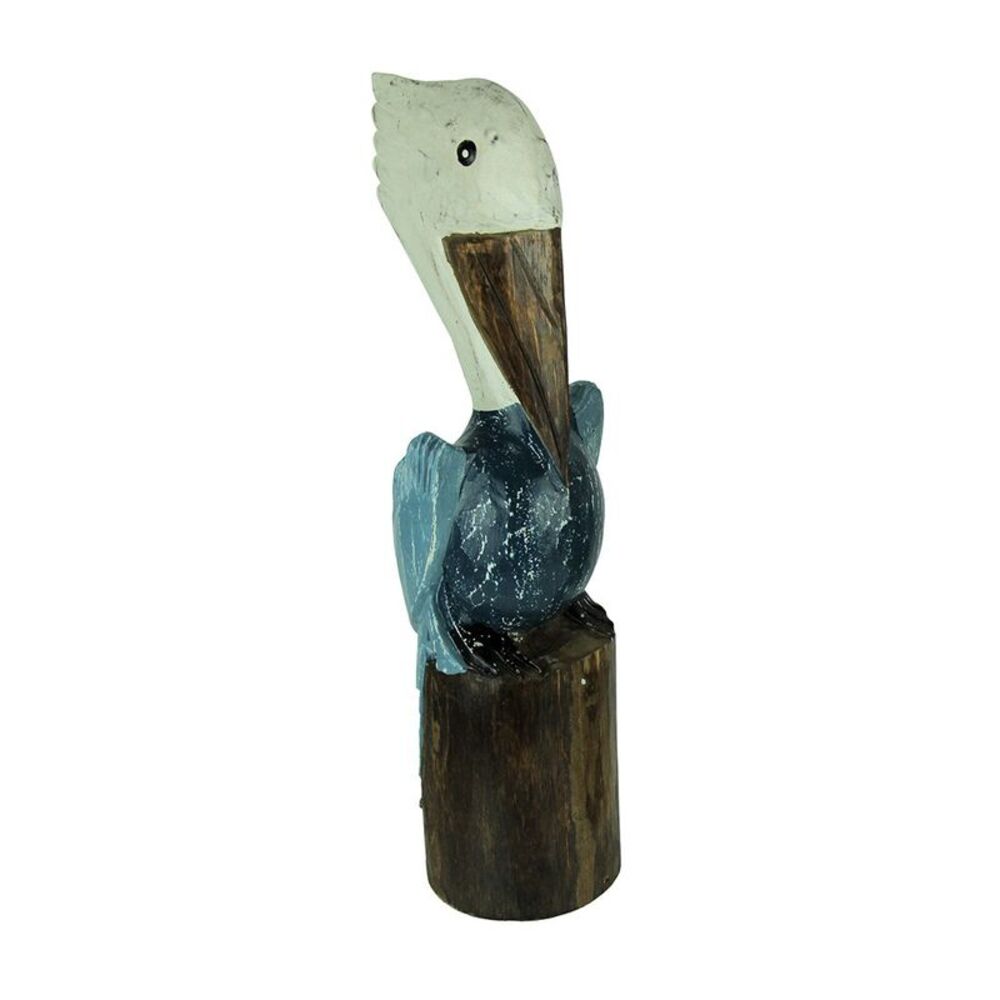 Blue Wood Coastal Pelican Perched On Nautical Piling Statue